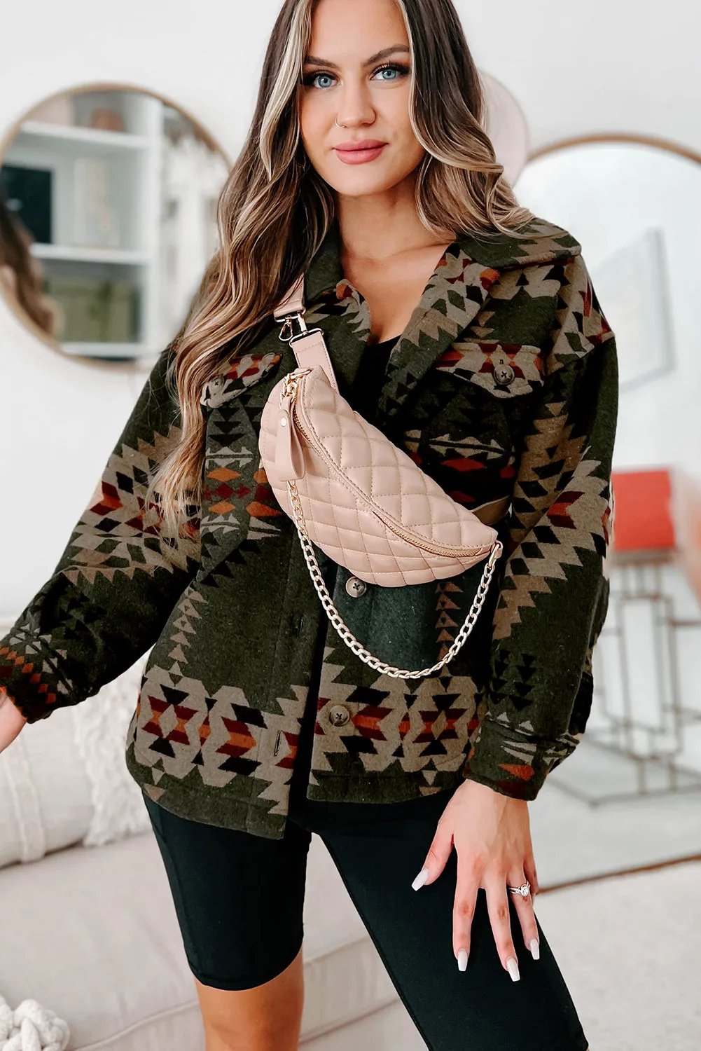 KaleaBoutique Aztec Print Flap Pockets Long Sleeve Shacket