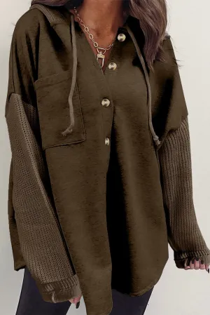 KaleaBoutique Button Up Contrast Knitted Sleeves Hooded Jacket