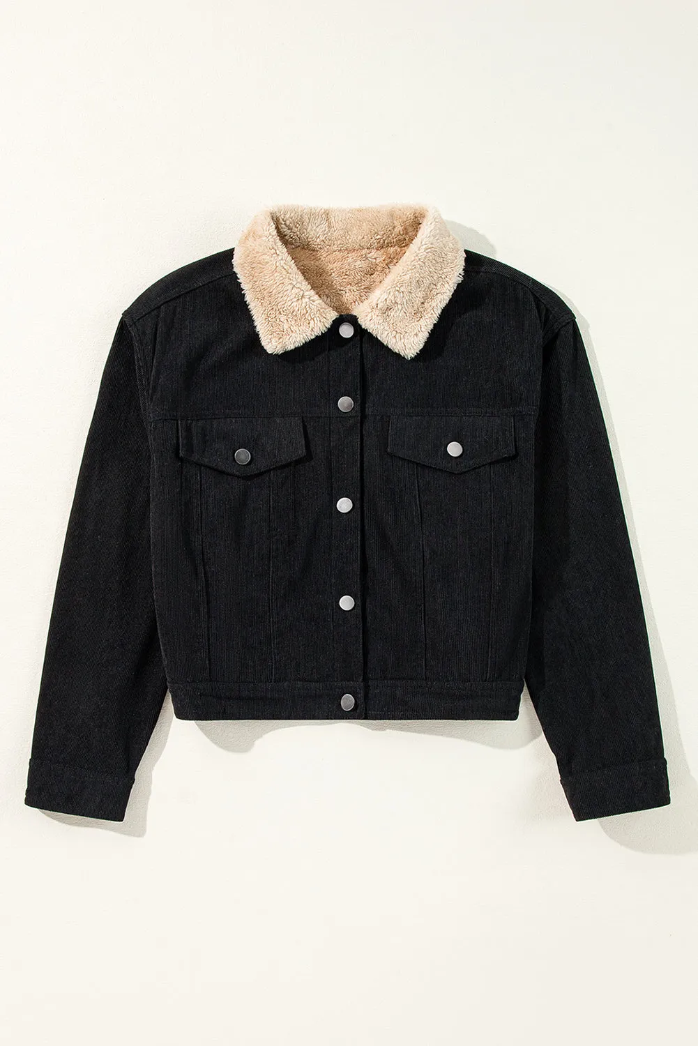 KaleaBoutique Fleece Lined Button-up Collared Corduroy Crop Jacket