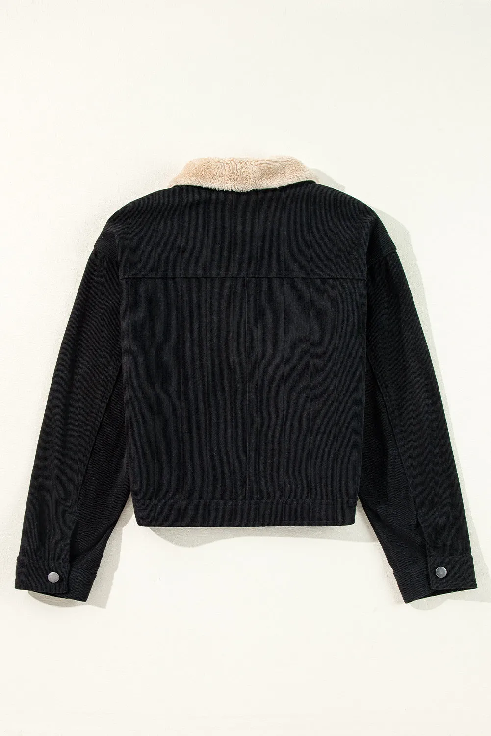 KaleaBoutique Fleece Lined Button-up Collared Corduroy Crop Jacket