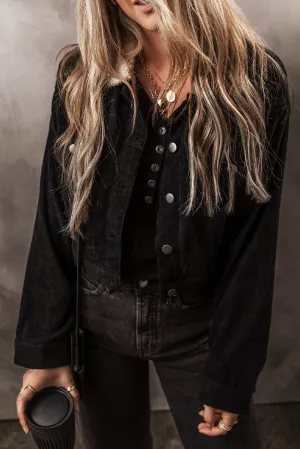 KaleaBoutique Fleece Lined Button-up Collared Corduroy Crop Jacket