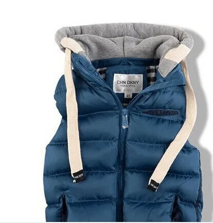 Kids Children Thickened Thermal Vest Boy Baby With A Removable Cap Cotton Vest,Fashion Vestatst0008,