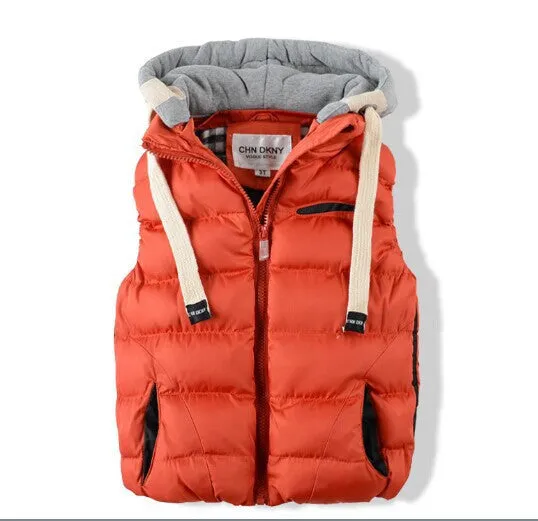 Kids Children Thickened Thermal Vest Boy Baby With A Removable Cap Cotton Vest,Fashion Vestatst0008,