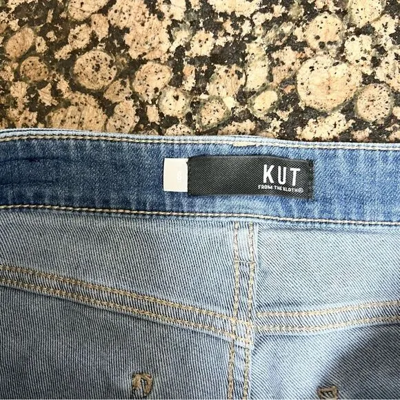 KUT From The Kloth Kelsey High Rise Ankle Flare Blue Jeans Size 6 Snap Button