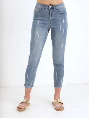 Ladies Bleach Stretch Denim Mom Jean