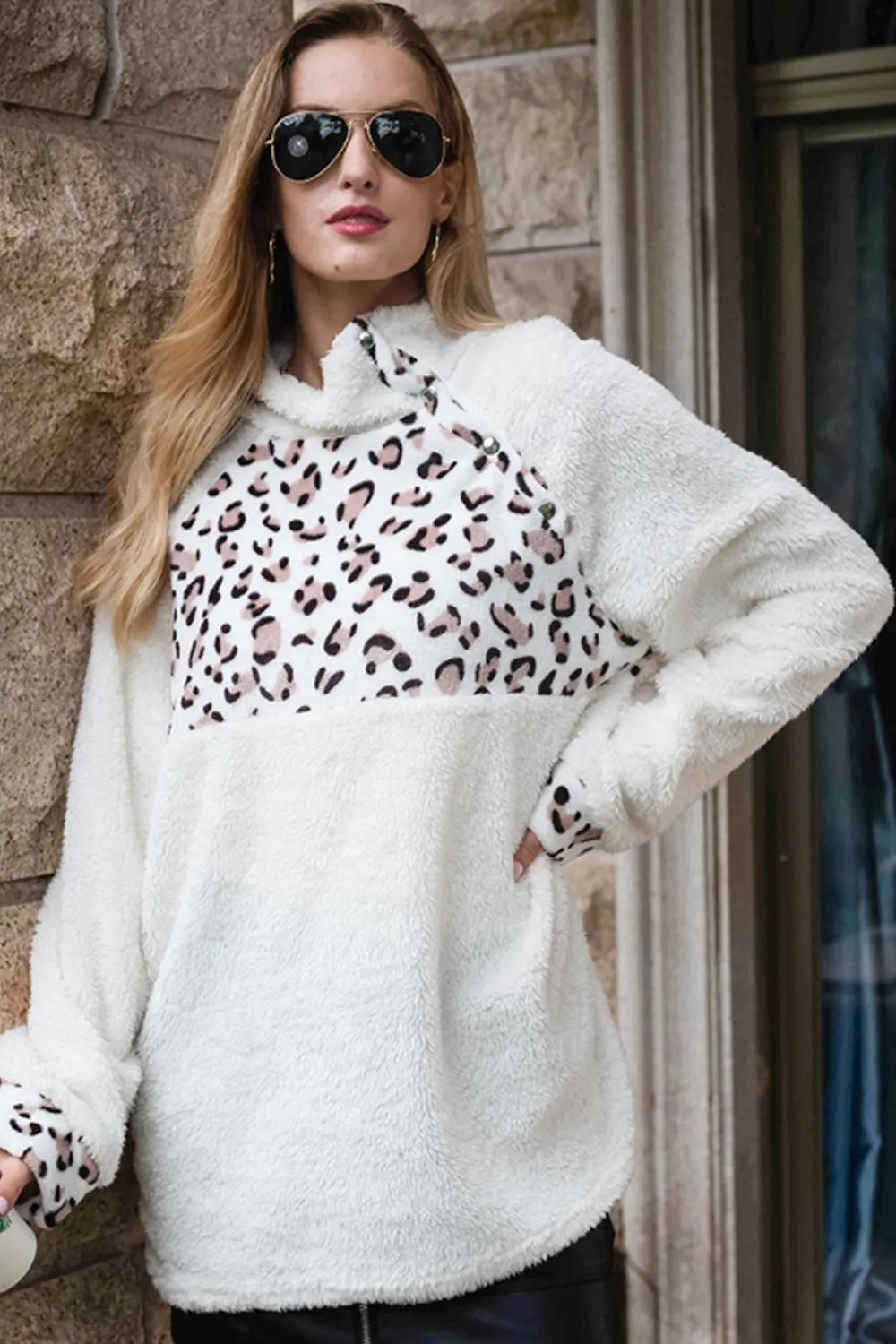 Leopard Patchwork Half-high Collar Plush Hoodies