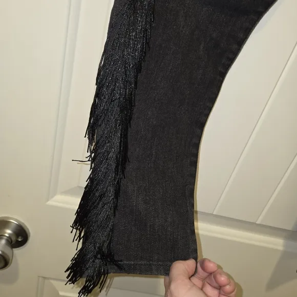 Levi's Fringe Trim High Rise Western Jeans Black Ankle Length Size 27