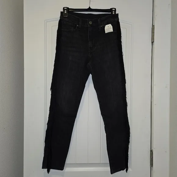 Levi's Fringe Trim High Rise Western Jeans Black Ankle Length Size 27