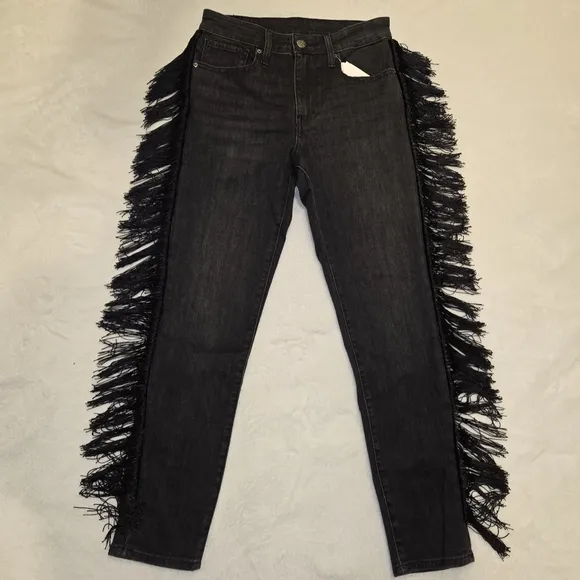 Levi's Fringe Trim High Rise Western Jeans Black Ankle Length Size 27
