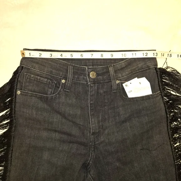 Levi's Fringe Trim High Rise Western Jeans Black Ankle Length Size 27