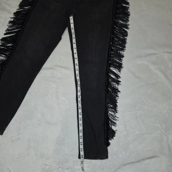 Levi's Fringe Trim High Rise Western Jeans Black Ankle Length Size 27