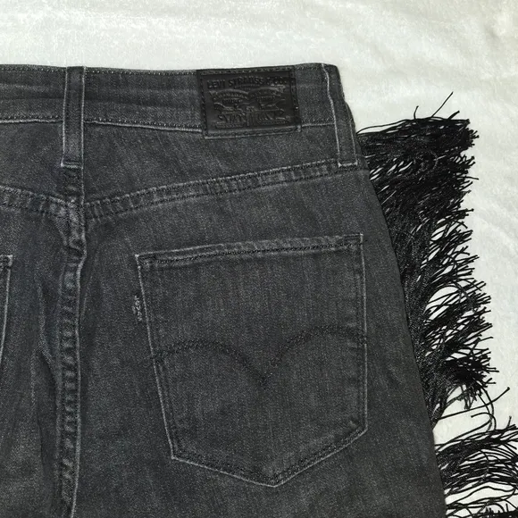 Levi's Fringe Trim High Rise Western Jeans Black Ankle Length Size 27