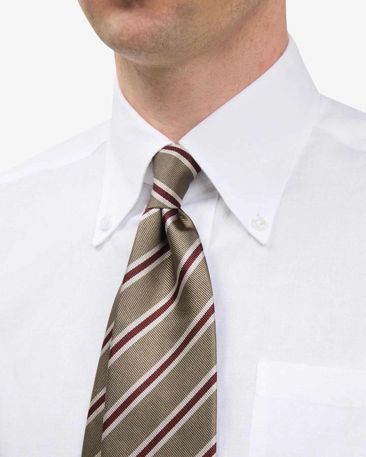 Light Green Tan and Red Regimental Stripe Repp Tie