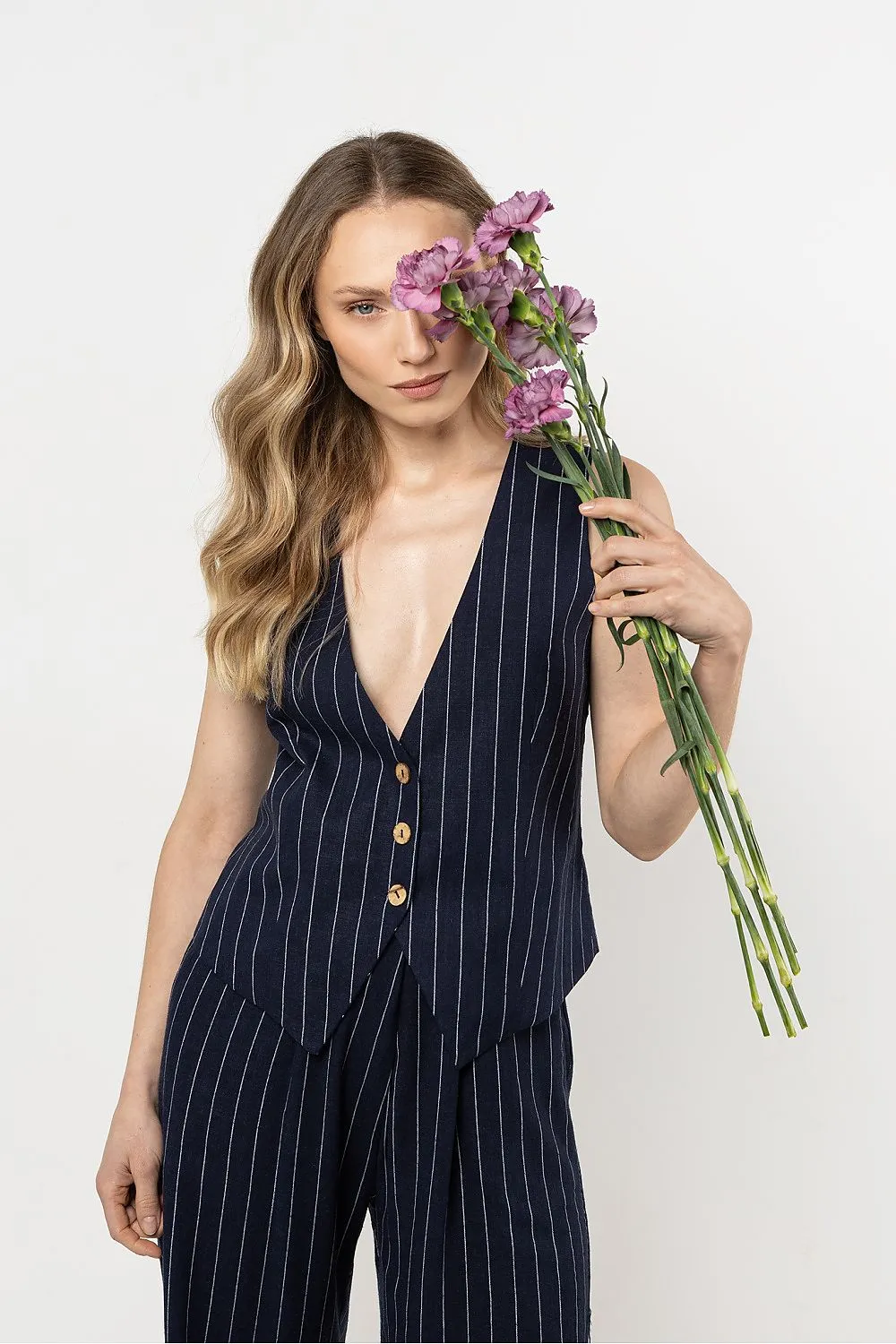 Linen Striped V-Neck Vest