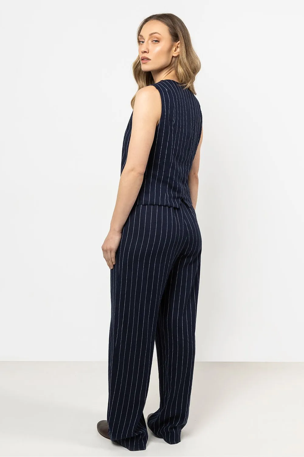 Linen Striped V-Neck Vest