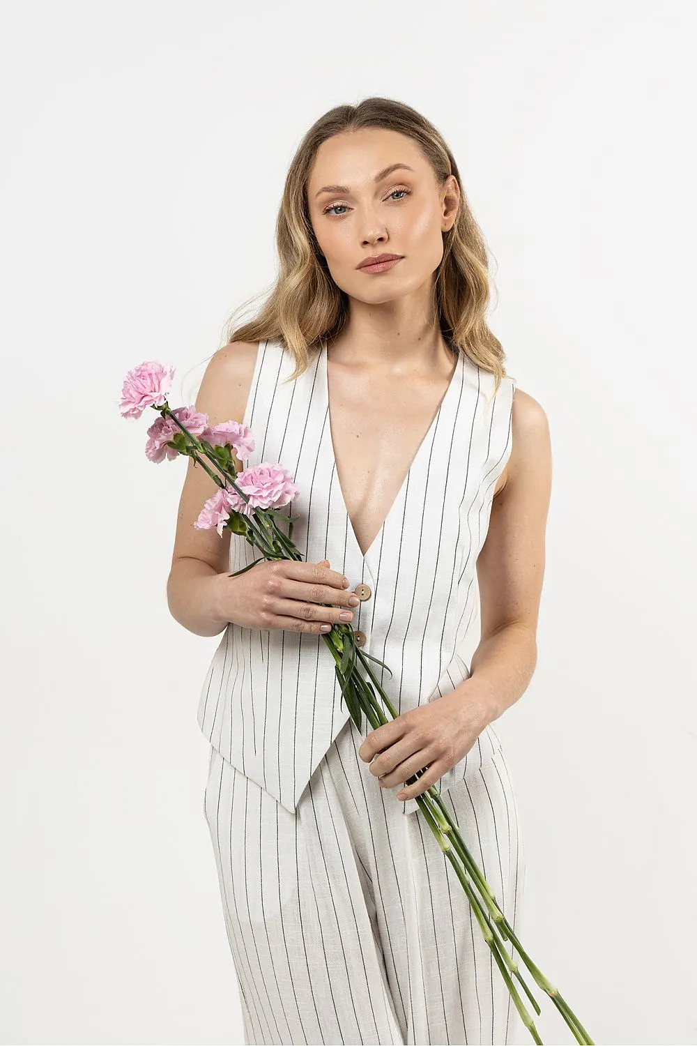 Linen Striped V-Neck Vest