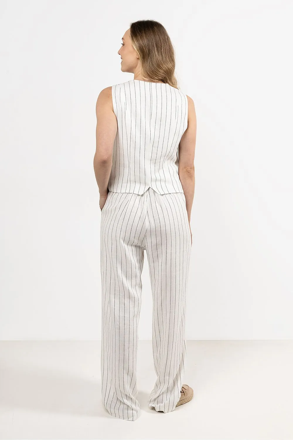 Linen Striped V-Neck Vest