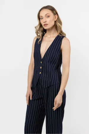 Linen Striped V-Neck Vest