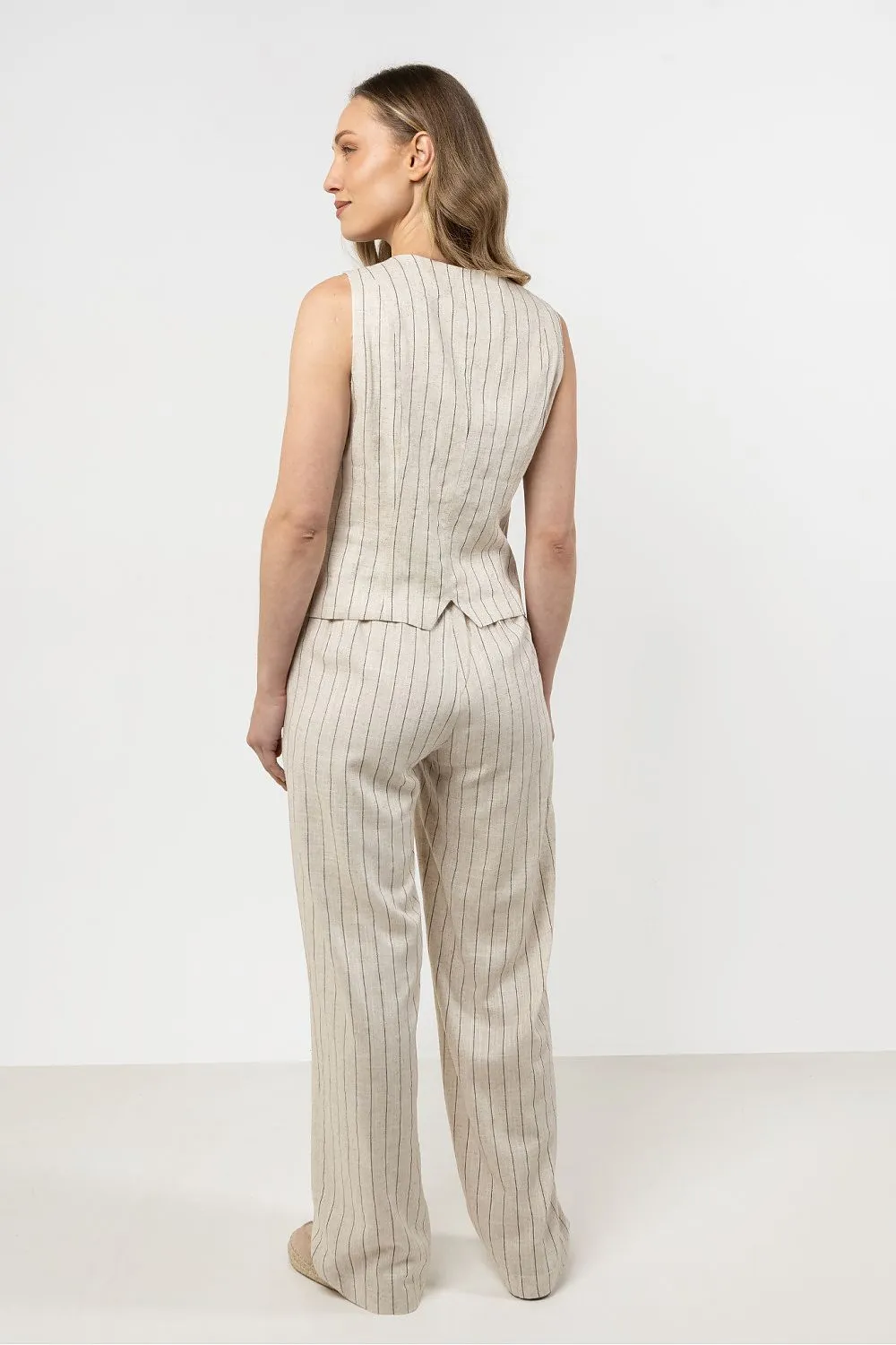 Linen Striped V-Neck Vest