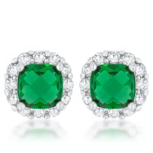 Liz 2ct Emerald CZ Rhodium Classic Cushion Stud Earrings