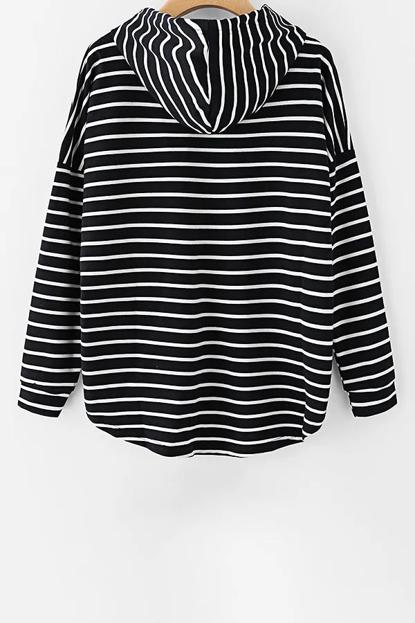 Loose Striped Hooded Long Sleeve Sweatshirt