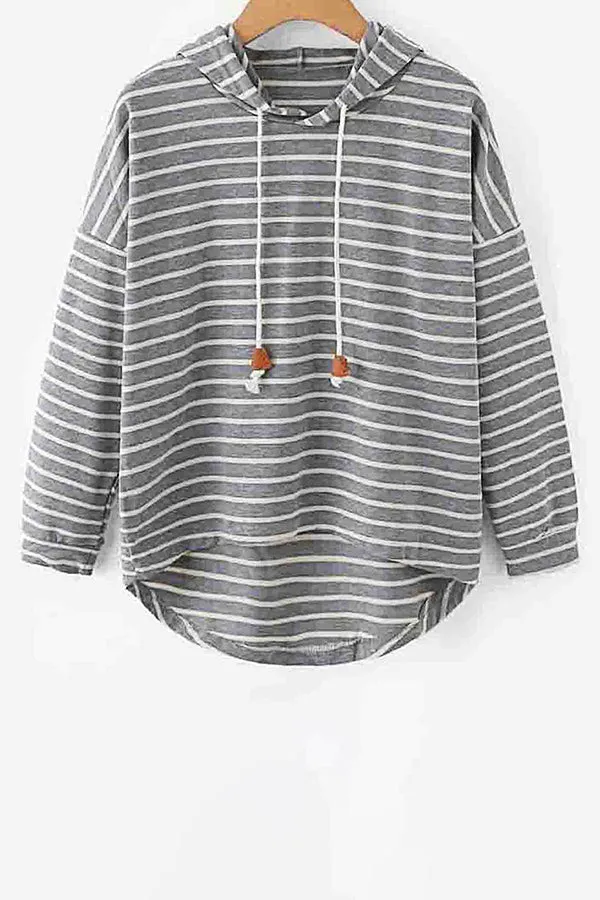 Loose Striped Hooded Long Sleeve Sweatshirt