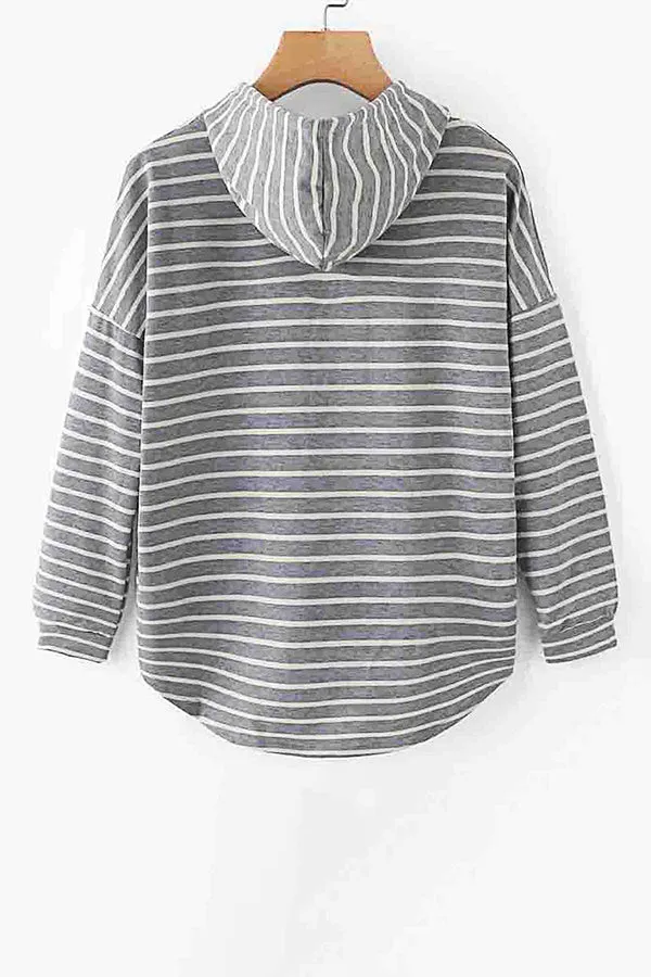 Loose Striped Hooded Long Sleeve Sweatshirt