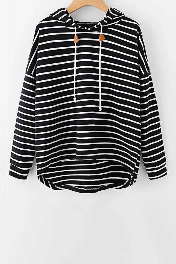 Loose Striped Hooded Long Sleeve Sweatshirt