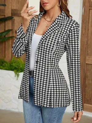 Lässiger Blazer mit Revers und Hahnentrittmuster auf der Vorderseite