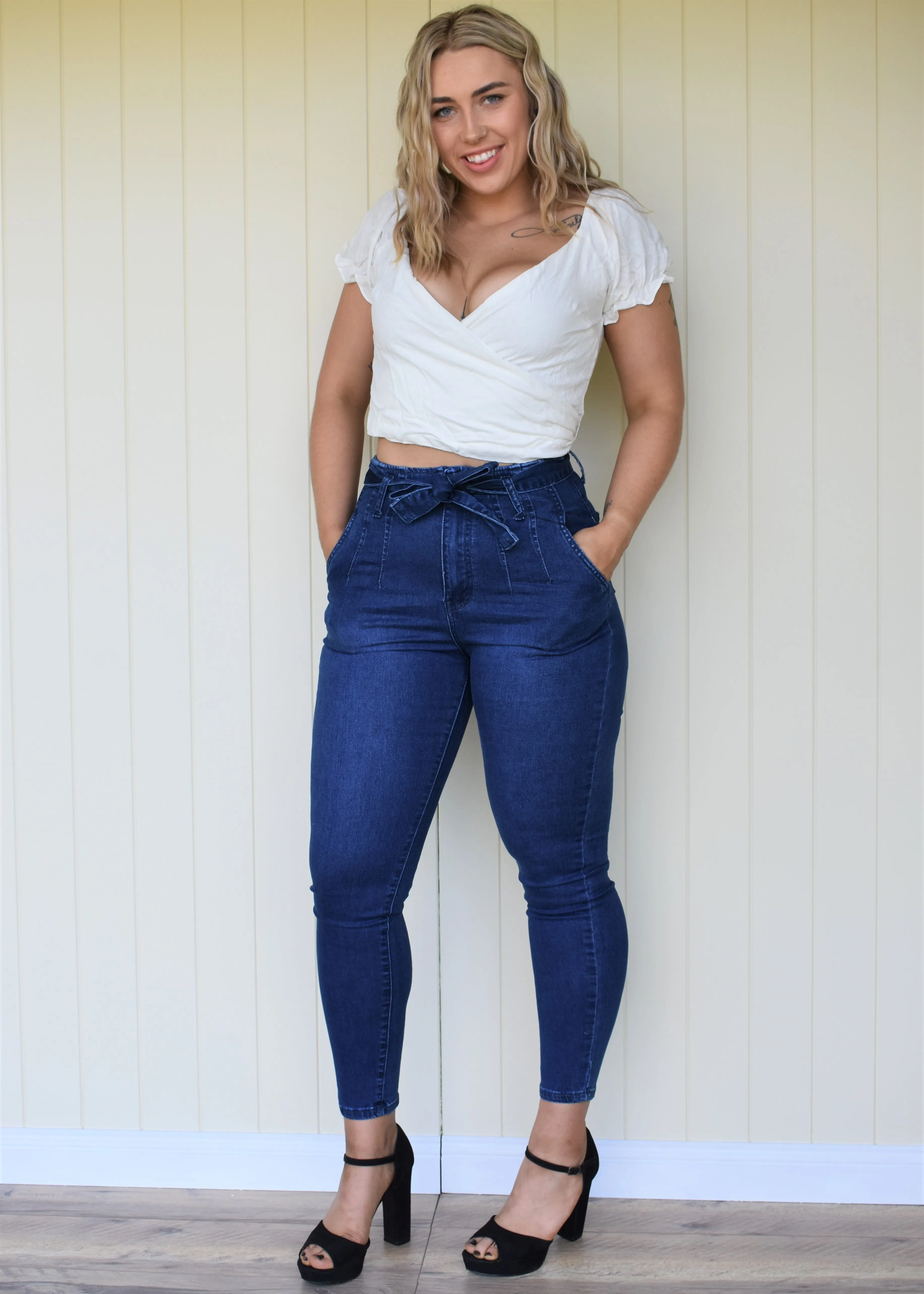 Luna Tie Jeans - Dark Blue