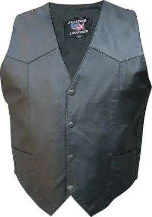 Mens Black Leather Lgithweight Motorcycle Vest