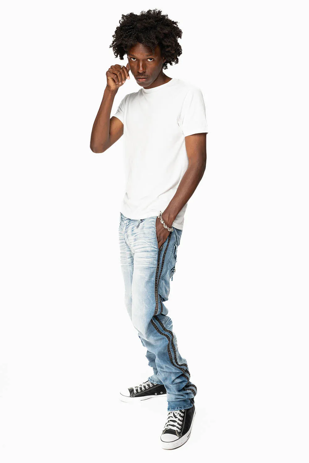 MENS LIMITED EDITION WARRIOR MILITARY JEAN- PANTS IN BLUE OMAHA LIGHT WASH