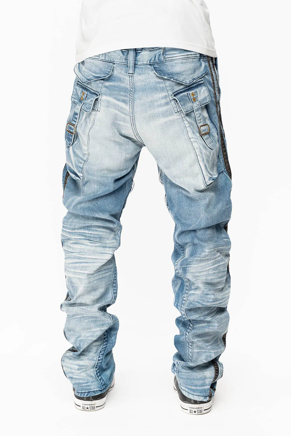 MENS LIMITED EDITION WARRIOR MILITARY JEAN- PANTS IN BLUE OMAHA LIGHT WASH