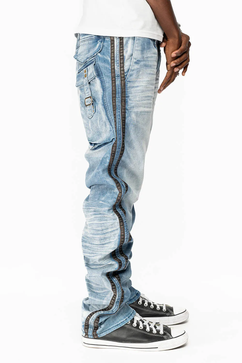 MENS LIMITED EDITION WARRIOR MILITARY JEAN- PANTS IN BLUE OMAHA LIGHT WASH