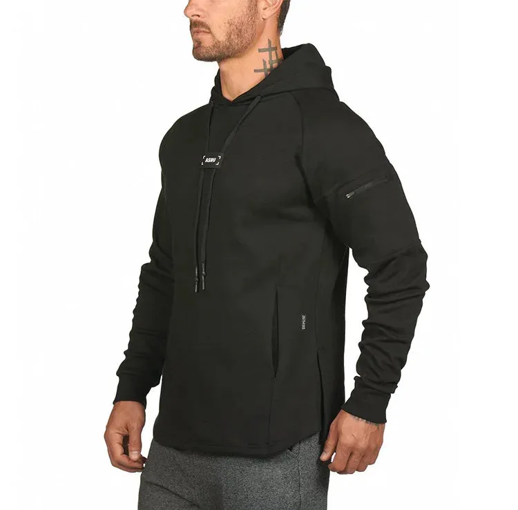 Men's Loose Black Hoodies - Running Sports Pullover, Autumn New Hooded Sweatshirt, Solid Color Hoodie for Men
