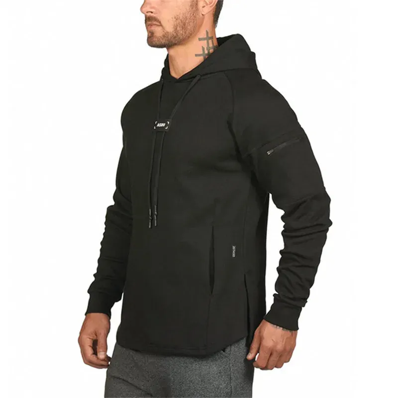 Men's Loose Black Hoodies - Running Sports Pullover, Autumn New Hooded Sweatshirt, Solid Color Hoodie for Men