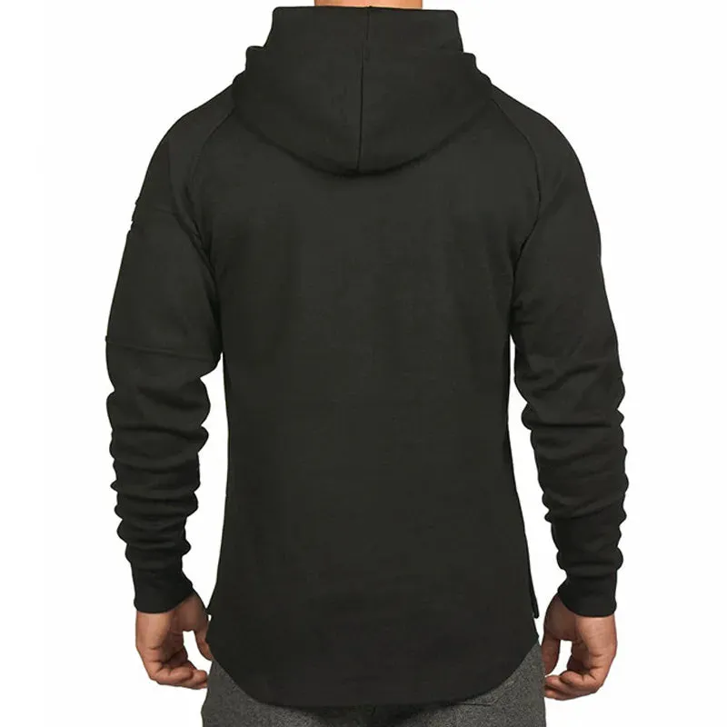 Men's Loose Black Hoodies - Running Sports Pullover, Autumn New Hooded Sweatshirt, Solid Color Hoodie for Men