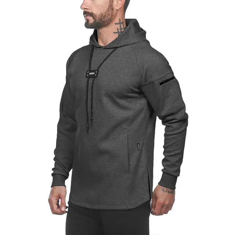 Men's Loose Black Hoodies - Running Sports Pullover, Autumn New Hooded Sweatshirt, Solid Color Hoodie for Men