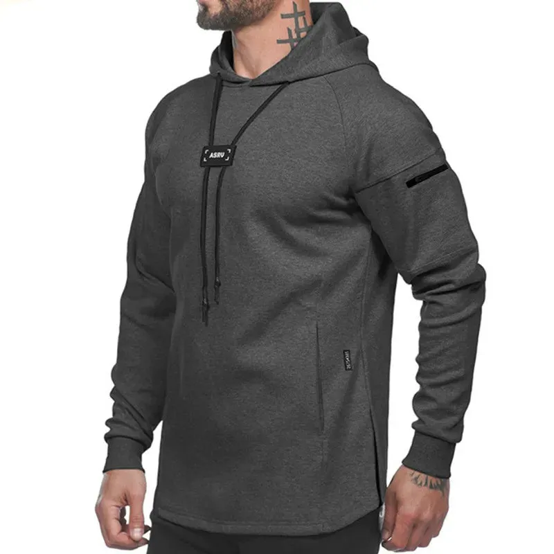 Men's Loose Black Hoodies - Running Sports Pullover, Autumn New Hooded Sweatshirt, Solid Color Hoodie for Men