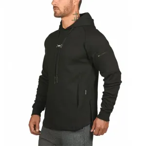Men's Loose Black Hoodies - Running Sports Pullover, Autumn New Hooded Sweatshirt, Solid Color Hoodie for Men
