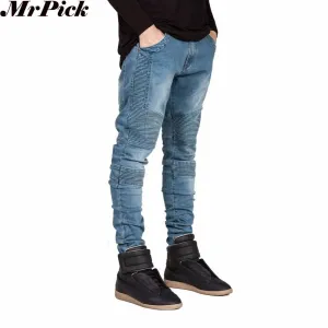 Men's Runway Skinny Biker Jeans with Slim Racer Style and Stretch