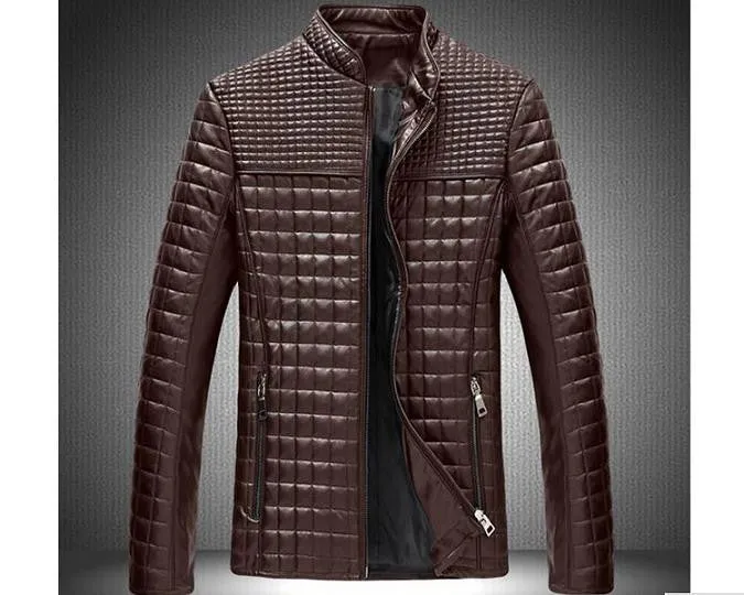 Men's Solid Style Fashion Male Casual PU Leather Jacket Slim Fit Solid Big Size M-5XL Coat men