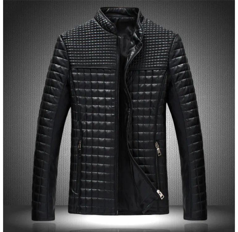 Men's Solid Style Fashion Male Casual PU Leather Jacket Slim Fit Solid Big Size M-5XL Coat men