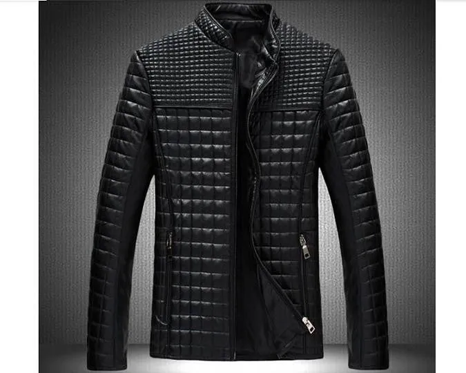 Men's Solid Style Fashion Male Casual PU Leather Jacket Slim Fit Solid Big Size M-5XL Coat men