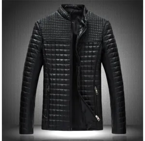 Men's Solid Style Fashion Male Casual PU Leather Jacket Slim Fit Solid Big Size M-5XL Coat men