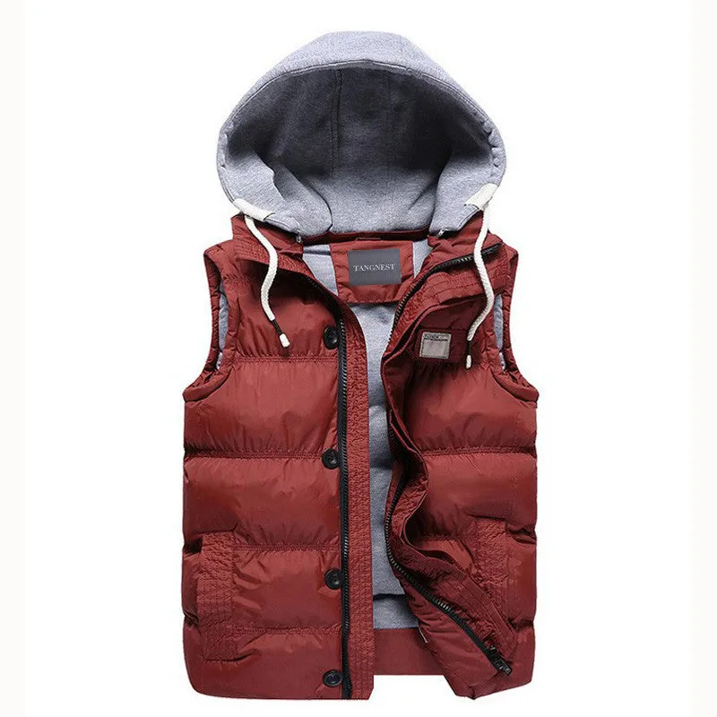 Men's Thicken Slim Casual Vests Hat Detachable Vest For Winter Youth Trend Big Plus Size M-5XL Five Colors Colete MWB086