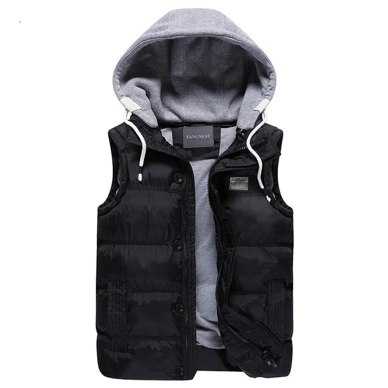 Men's Thicken Slim Casual Vests Hat Detachable Vest For Winter Youth Trend Big Plus Size M-5XL Five Colors Colete MWB086