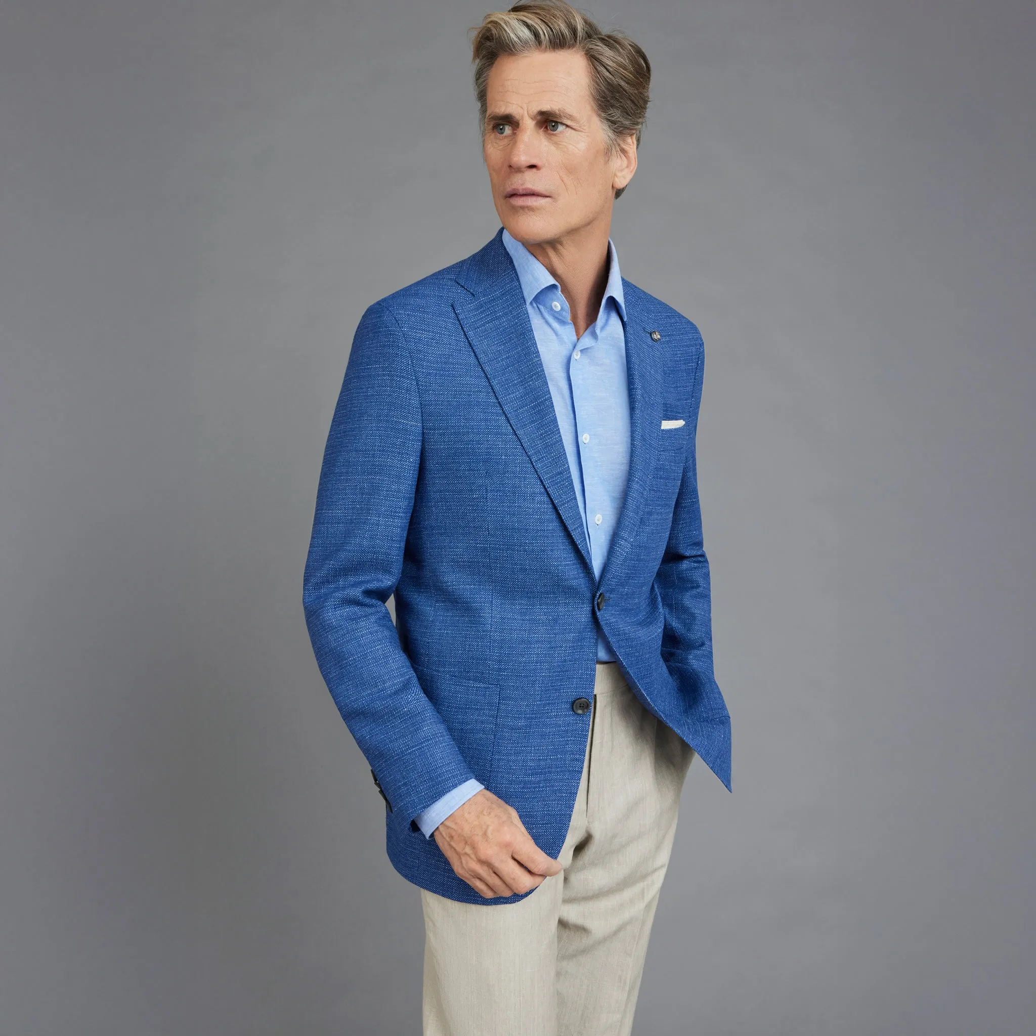 Mid-Blue Neat Hampton Contemporary Fit Unconstructed Sport Jacket - Jack Victor