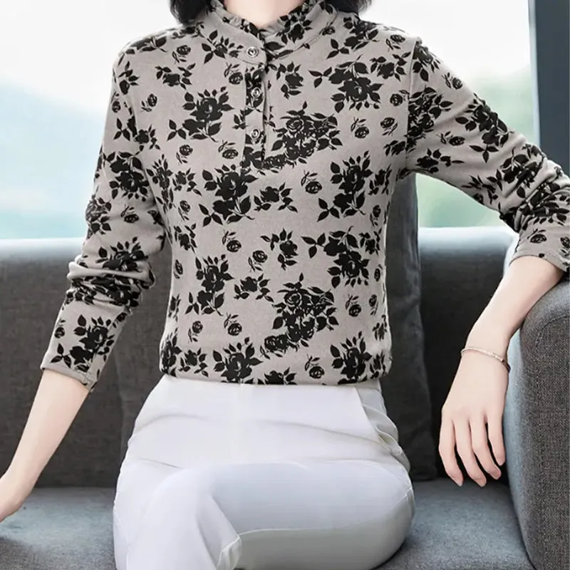 Middle-Aged Women's Printed Pullover