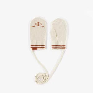 Mitaines de maille crème en polyester recyclé, bébé  || Cream knitted mittens in recycled polyester, baby